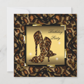 High Heel Shoes Wild Gold Leopard Birthday Party Invitation