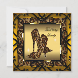 High Heel Shoes Wild Gold Leopard Birthday Party Invitation
