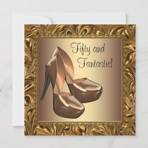 High Heel Shoes Womans Gold 50th Birthday Party Invitation