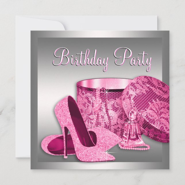 High Heel Shoes Womans Pink Birthday Party Invitation (Front)
