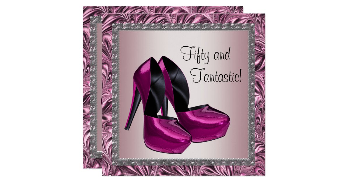 High Heel Shoes Womans Pink Black 50th Birthday Card | Zazzle