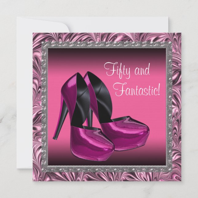 High Heel Shoes Womans Pink Black 50th Birthday Invitation (Front)
