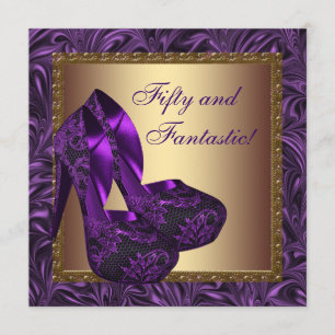 High Heel Shoes Womans Purple 50th Birthday Party Invitation