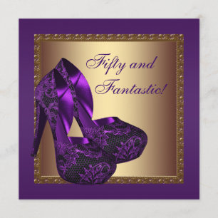 High Heel Shoes Womans Purple 50th Birthday Party Invitation