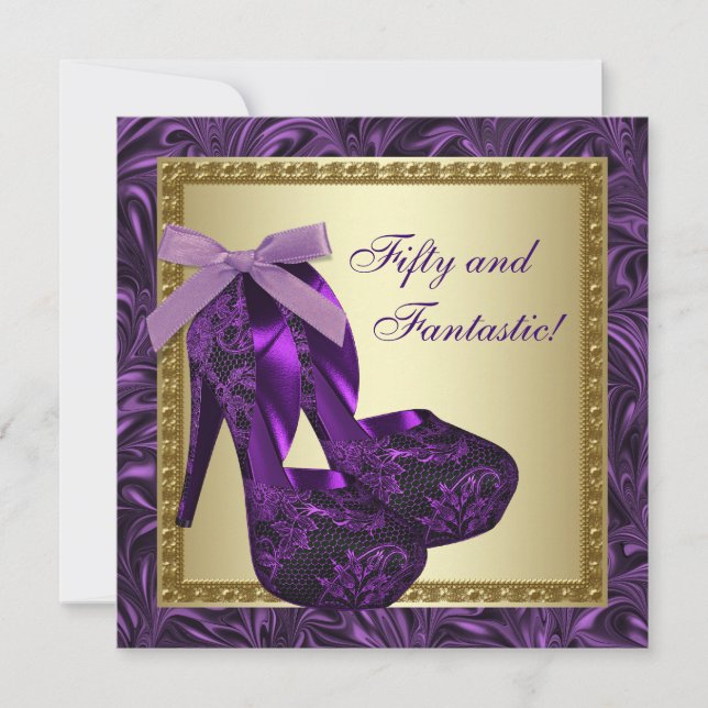 High Heel Shoes Womans Purple 50th Birthday Party Invitation (Front)