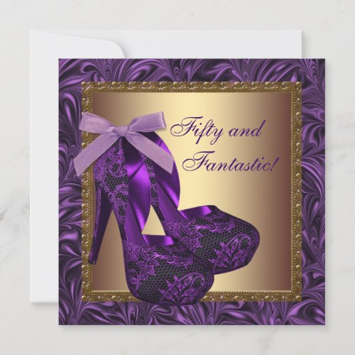 High Heel Shoes Womans Purple 50th Birthday Party Custom Invitations