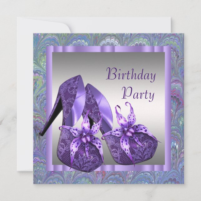 High Heel Shoes Womans Purple Birthday Party Invitation (Front)