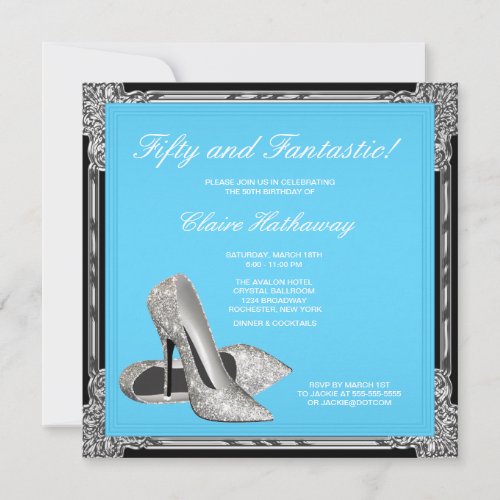 High Heel Shoes Womans Teal Blue Birthday Party Invitation