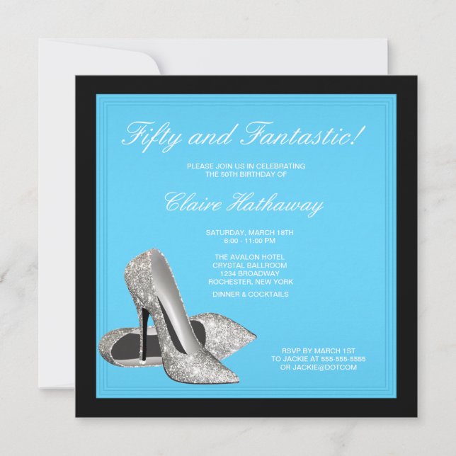 High Heel Shoes Womans Teal Blue Birthday Party Invitation (Front)