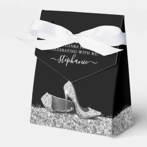 High Heel Stiletto Shoe Black Silver Birthday Favor Boxes