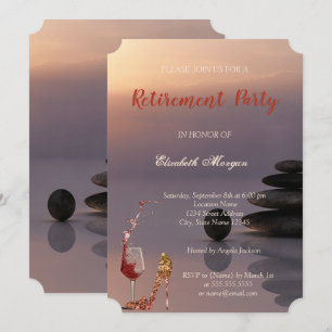 High Heel, Wine Glass,Zen Stones Retirement Party Invitation