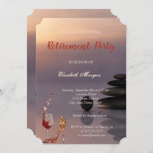 High Heel Wine GlassZen Stones Retirement Party Invitation