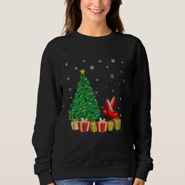 High Heel Xmas Tree Lighting Santa Hat High Heel C Sweatshirt (Front)