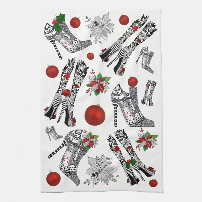 High Heeled Stiletto Christmas Shoes Kitchen Towel (Vertical)