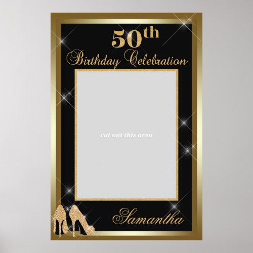 High Heels 50th Birthday Photo Prop Frame Gold Poster