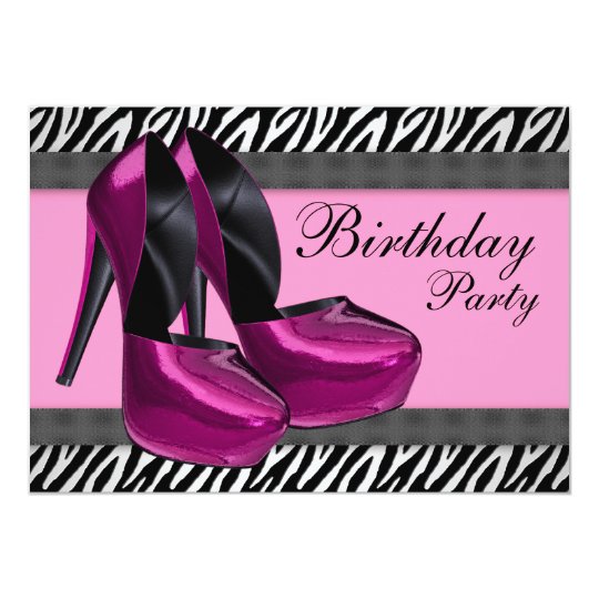High Heels and Hot Pink Zebra Birthday Party Card