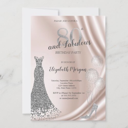  High HeelsBalloons Dress 80th Birthday Invitation