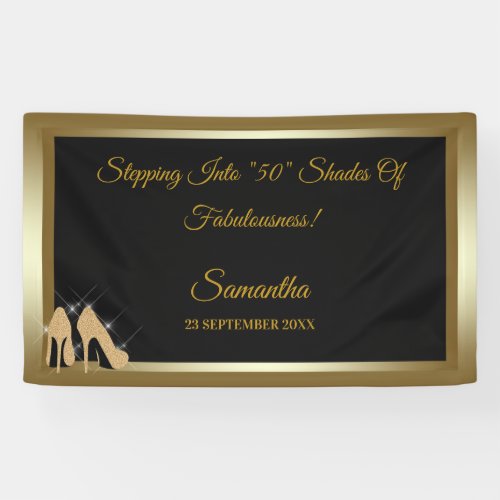 High Heels Black And Gold Birthday Banner Elegant