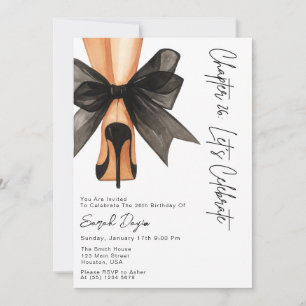 High Heels Black Bow 26th Birthday Party Photo Invitation