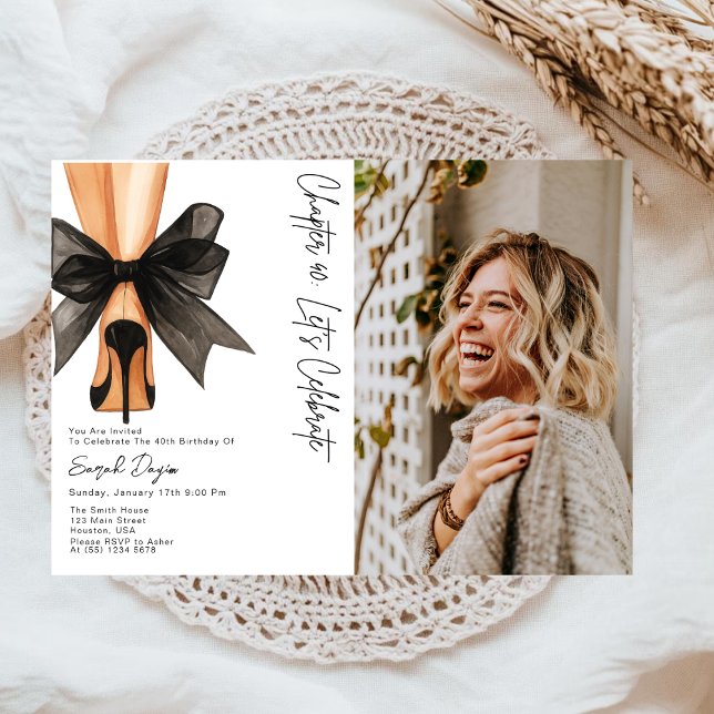 High Heels Black Bow 40th Birthday Party Photo Invitation (Creator Uploaded)