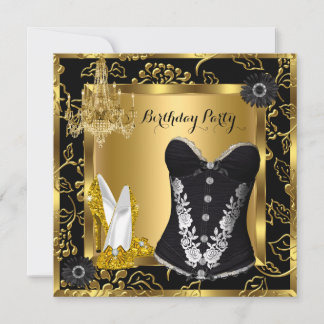 High Heels Chandelier Lace Corset Black Gold Invitation