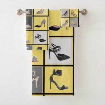 High Heels Collage Stiletto Bathroom  Towel Set by Lorriscustomart at Zazzle