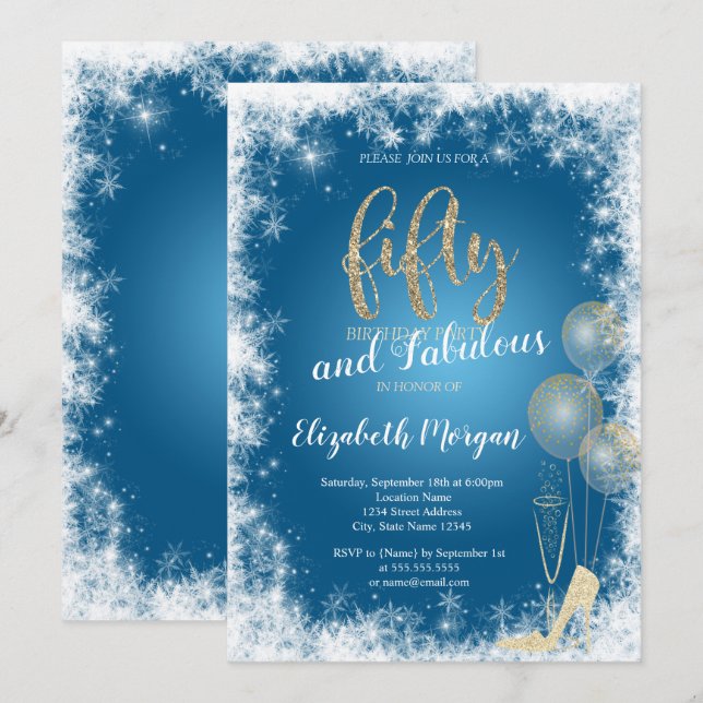 High Heels Confetti,Snowflakes 50th Birthday Party Invitation (Front/Back)