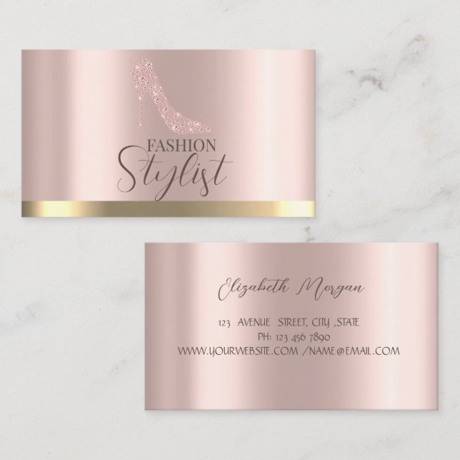 High Heels Diamonds Rose Gold Business Card (Front/Back)