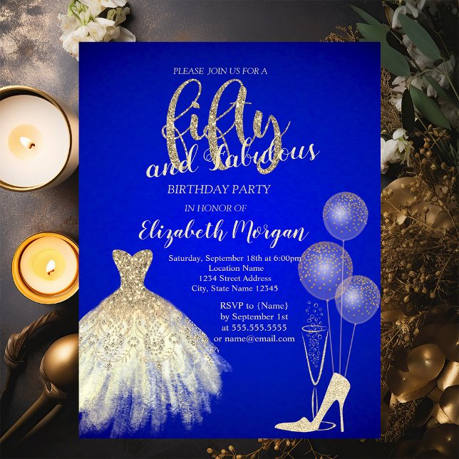 High Heels,Dress,Champagne Blue 50th  Invitation (Creator Uploaded)