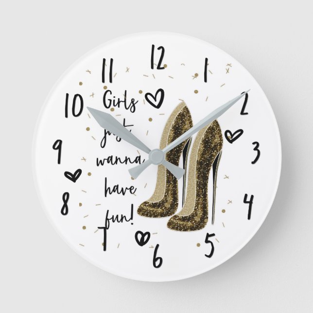 High Heels Fashion Shoes Glam Beauty Round Clock (Front)