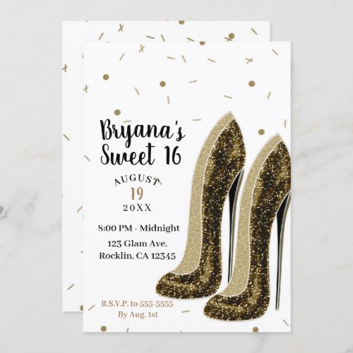 High Heels Fashion Shoes Glam Beauty Sweet 16 Invitation