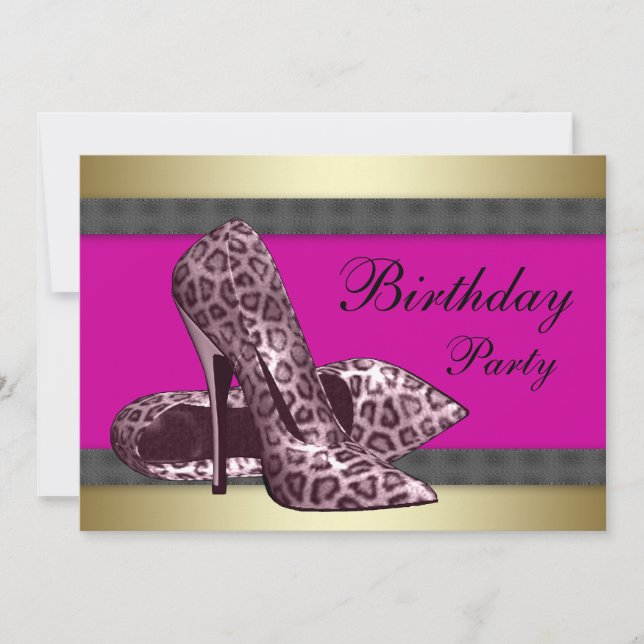 High Heels & Fuchsia Hot Pink Leopard Birthday Invitation (Front)