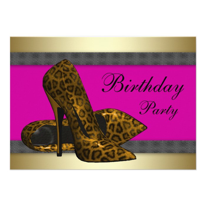 High Heels & Fuchsia Hot Pink Leopard Birthday Personalized Announcement