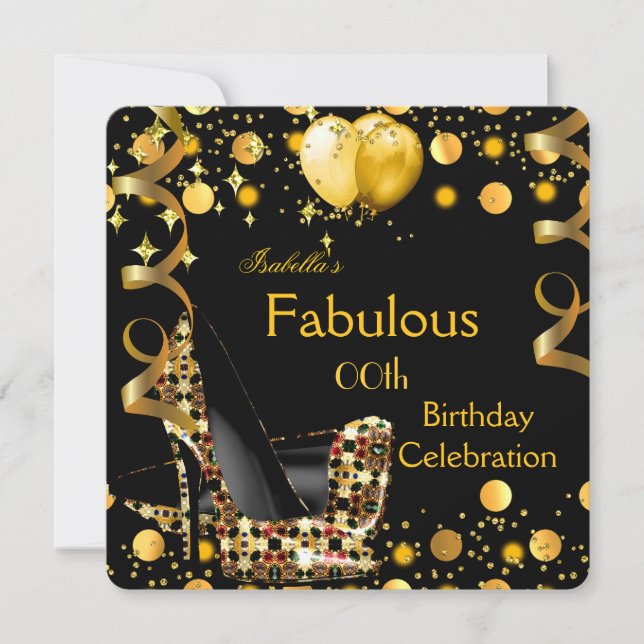High Heels Gold Yellow Balloons Birthday Party Invitation (Front)
