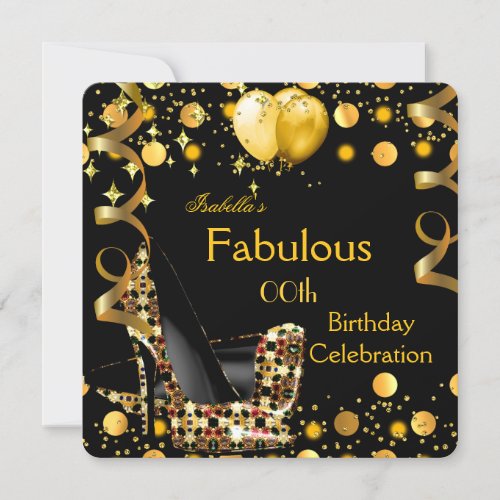 High Heels Gold Yellow Balloons Birthday Party Invitation