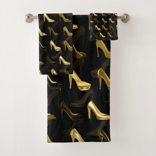 High Heels Golden Shoes pattern Bath Towel Set