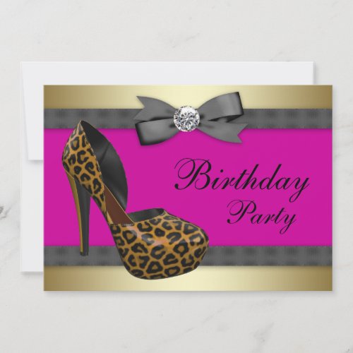 High Heels Hot Pink Leopard Birthday Invite