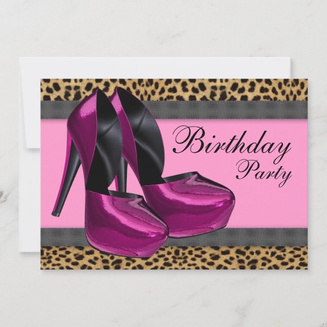 High Heels & Hot Pink Leopard Birthday Party Invitation (Front)