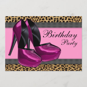 High Heels & Hot Pink Leopard Birthday Party Invitation