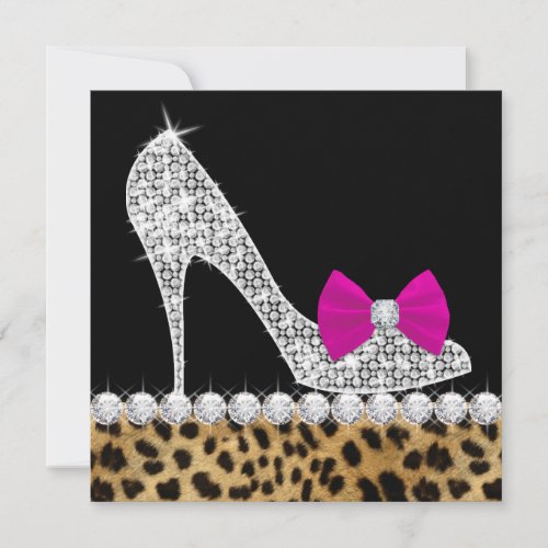 High Heels Hot Pink Leopard Birthday Party Personalized Invite