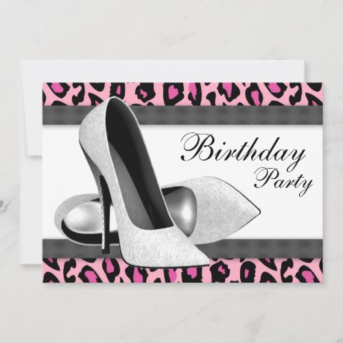 High Heels  Hot Pink Leopard Birthday Party Invitation