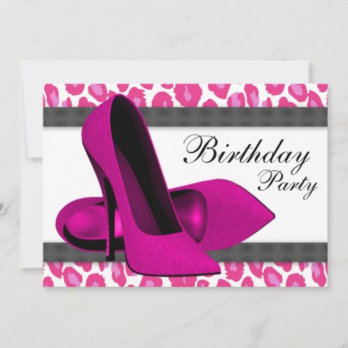 High Heels  Hot Pink Leopard Birthday Party Invitation