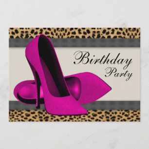 High Heels Hot Pink Leopard Birthday Party Invitation