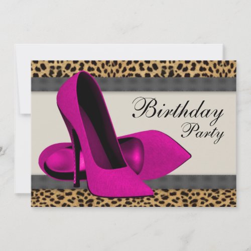 High Heels Hot Pink Leopard Birthday Party Invitation