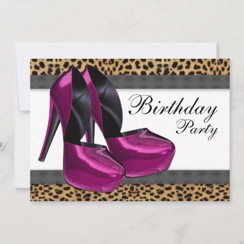 High Heels Hot Pink Leopard Birthday Party Invitation