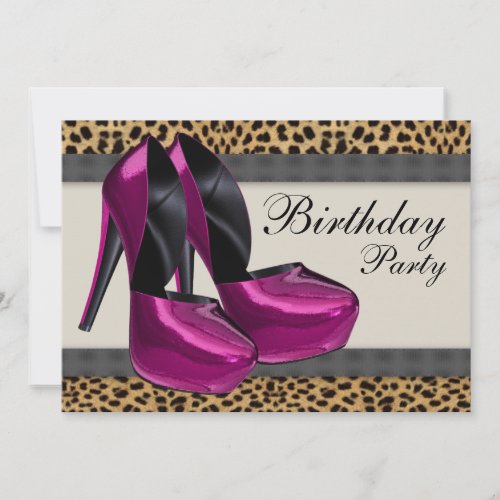 High Heels Hot Pink Leopard Birthday Party Invitation