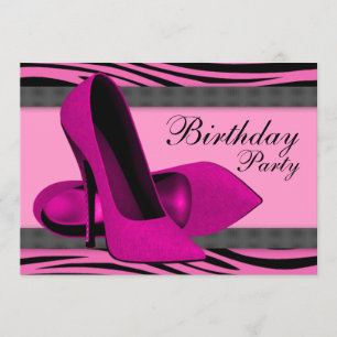 High Heels & Hot Pink Zebra Birthday Party Invitation
