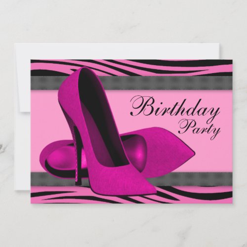 High Heels  Hot Pink Zebra Birthday Party Invitation