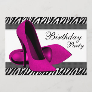 High Heels Hot Pink Zebra Birthday Party Invitation