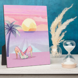 High Heels on the Beach Art Print, Pastel Tropical Plaque